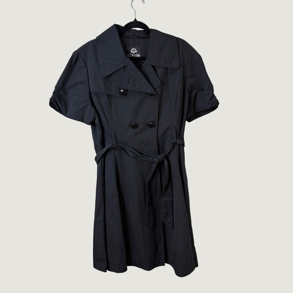 House of Deréon Puff Short-Sleeve Double-Breasted Trench Coat Dress 2XL Y2K